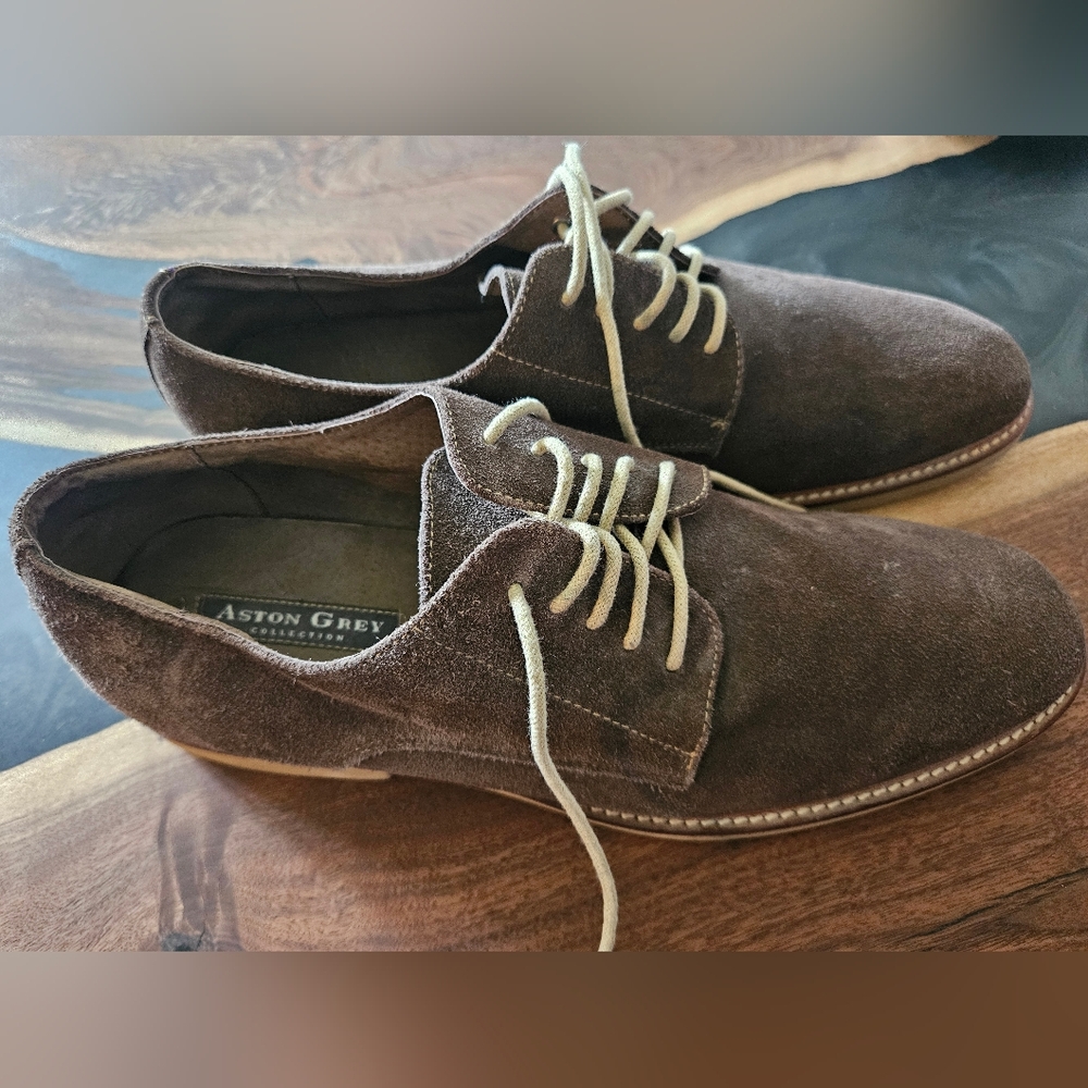 Aston Grey Brown Oxford Shoes with Suede Finish Sz 11.5 Men
